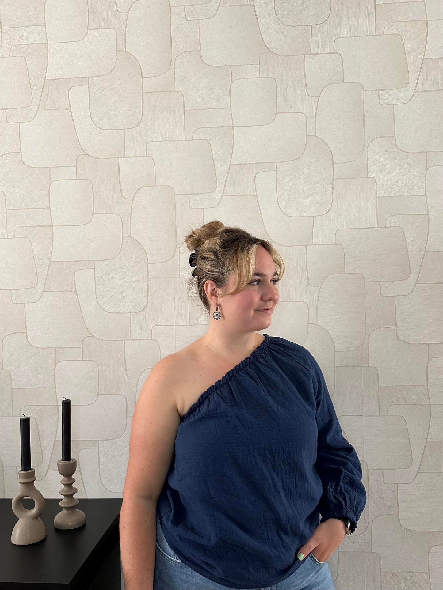 ONE SHOULDER TOP - NAVY