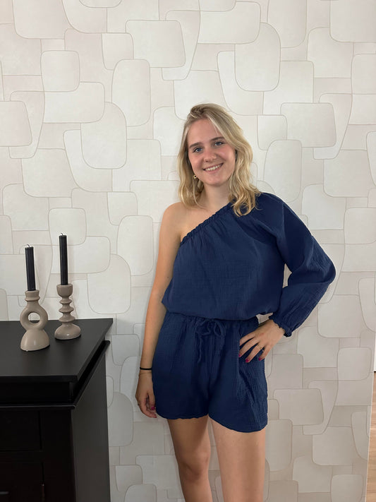 ONE SHOULDER TOP - NAVY